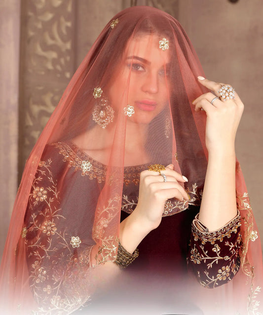 Maroon Velvet Thread & Sequence Embroidery Work Salwar Suit