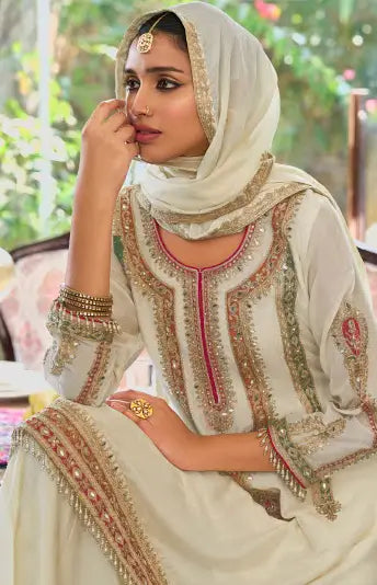 White Chinon Embroidered Salwar Suit