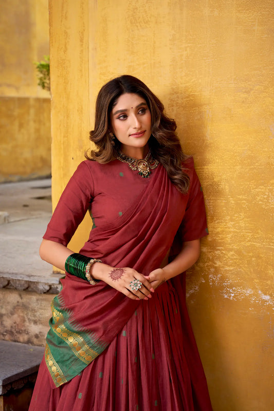Maroon Chanderi Zari Weaving Lehenga Choli