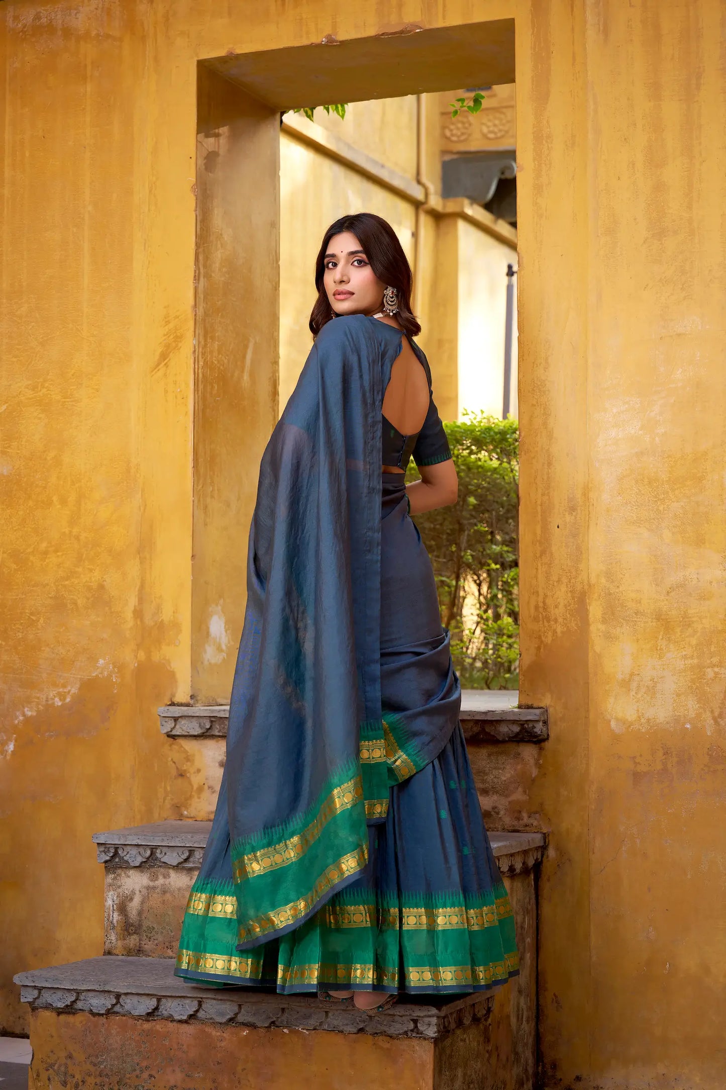 Navy Blue Blue Chanderi Zari Weaving Lehenga Choli