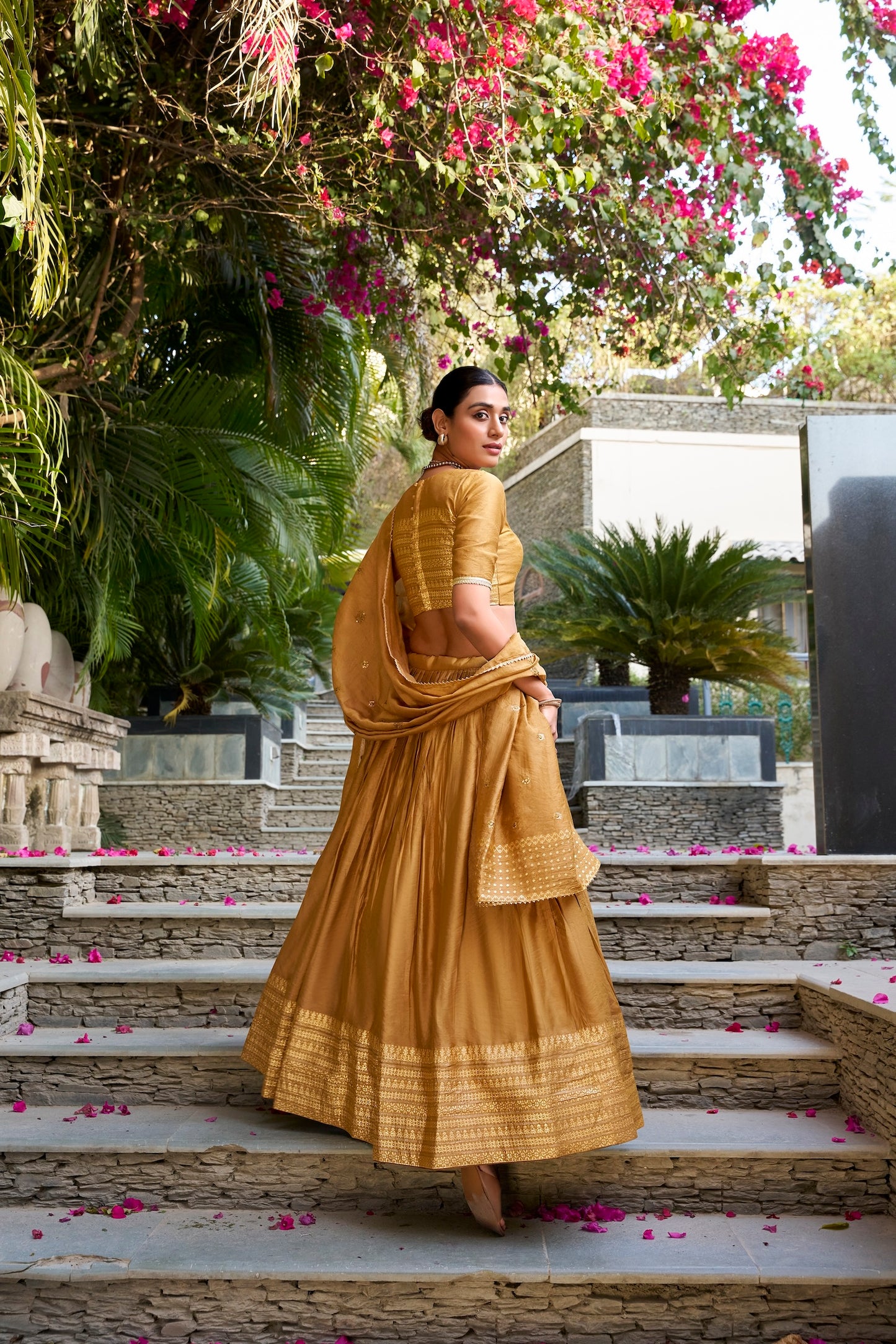 Light Mustard Chanderi Silk Zari Weaving Lehenga Choli