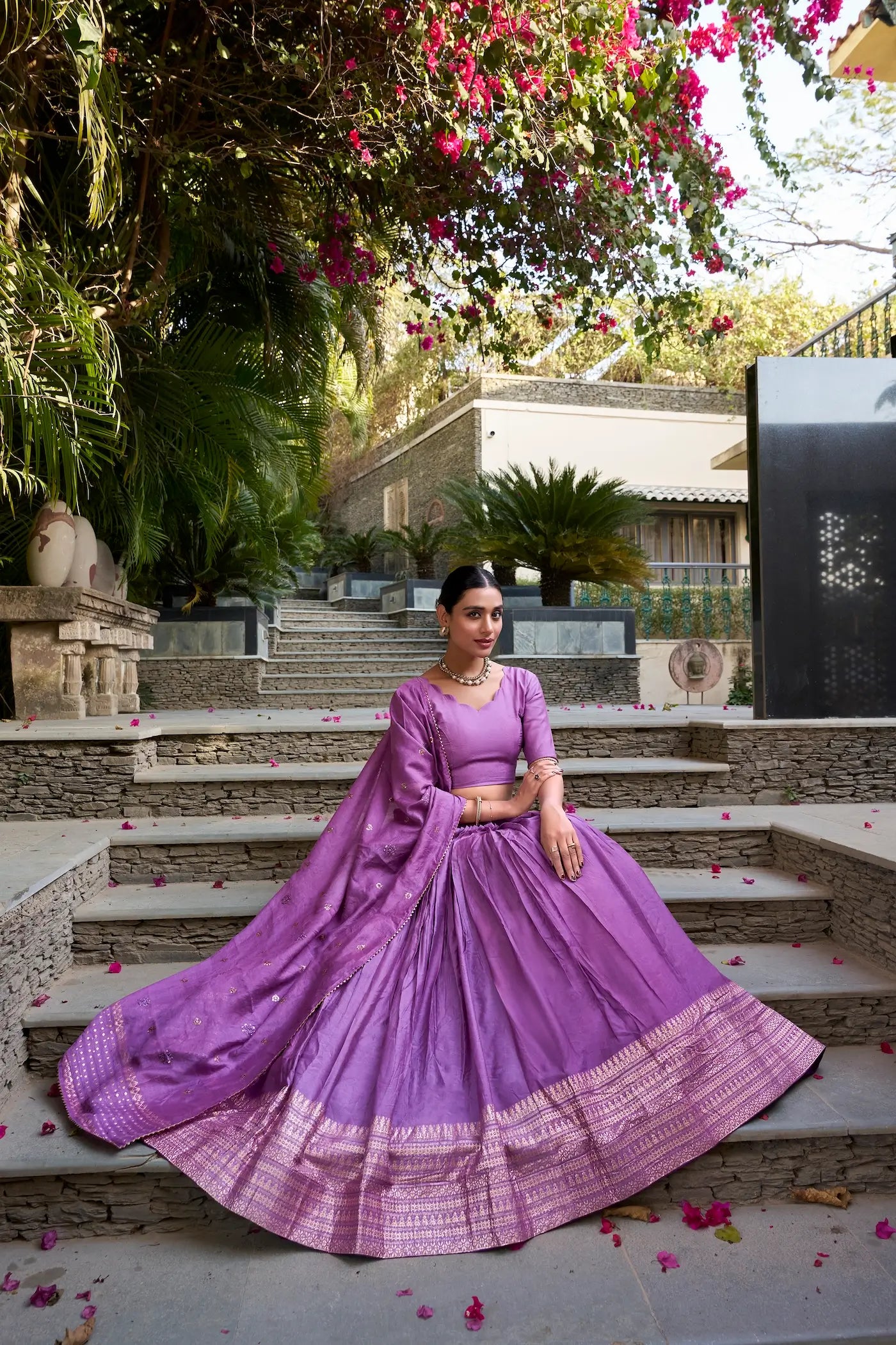 Lavender Chanderi Silk Zari Weaving Lehenga Choli