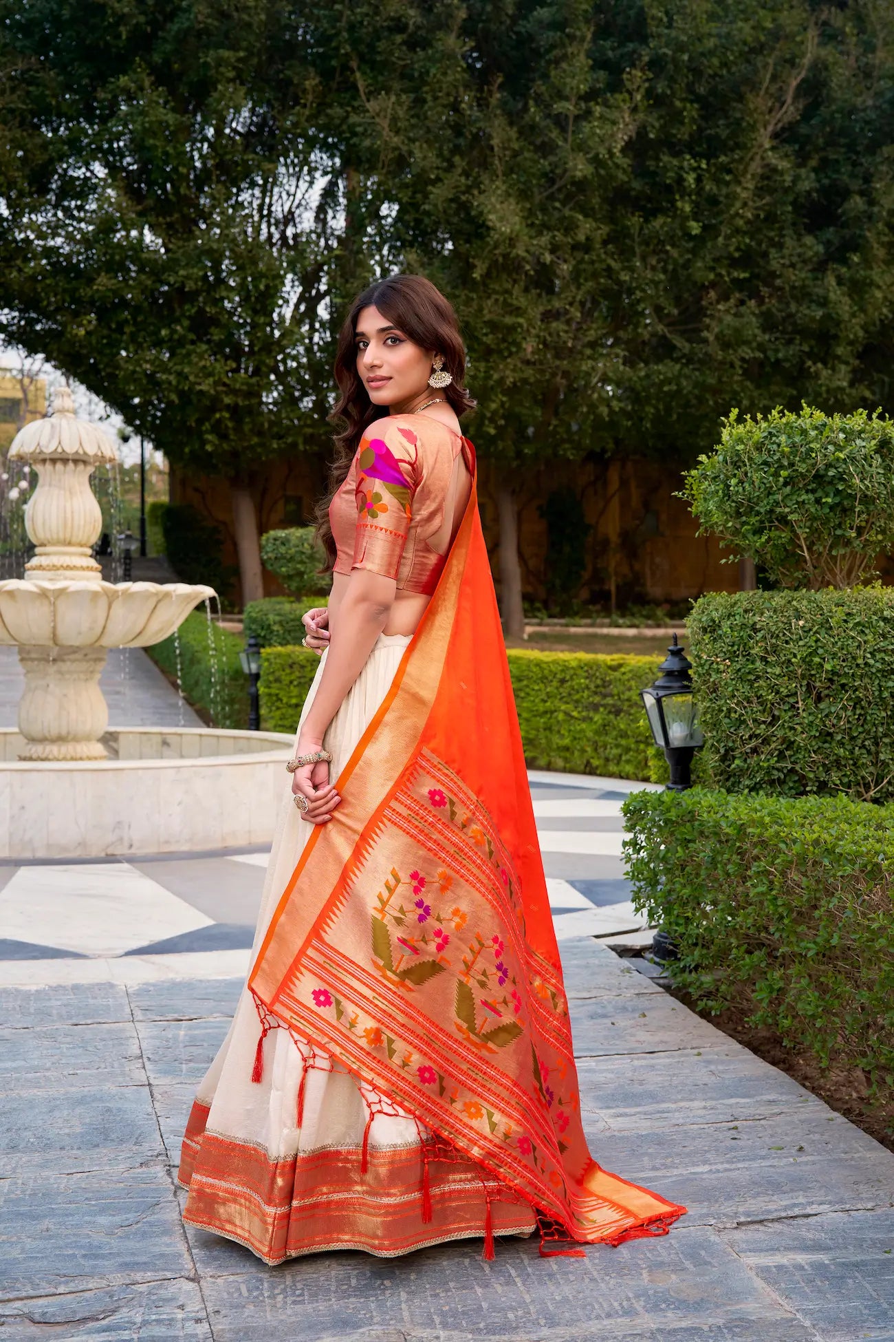 Off White Zari Weaving Paithani Lehenga Choli