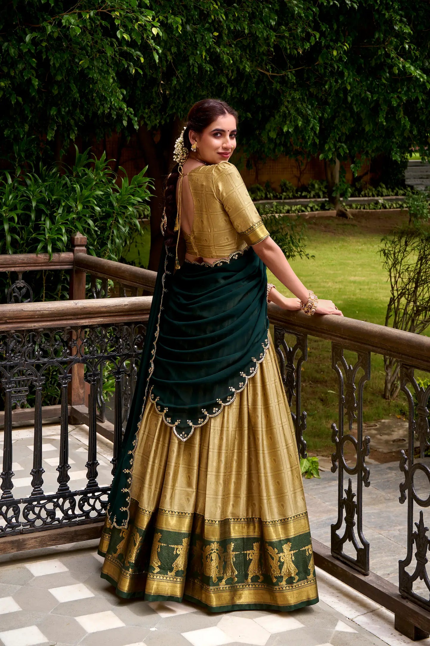 Dark Beige Polly Cotton Zari Weaving Lehenga Choli