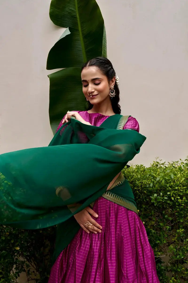 Hot Pink Cotton Half Saree Lehenga