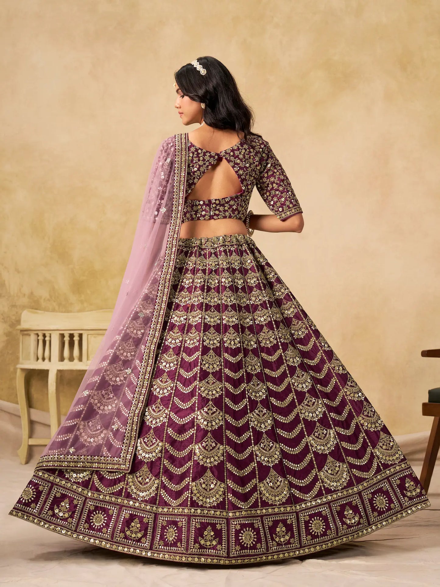 Wine Berry Art Silk Embroidery Lehenga Choli
