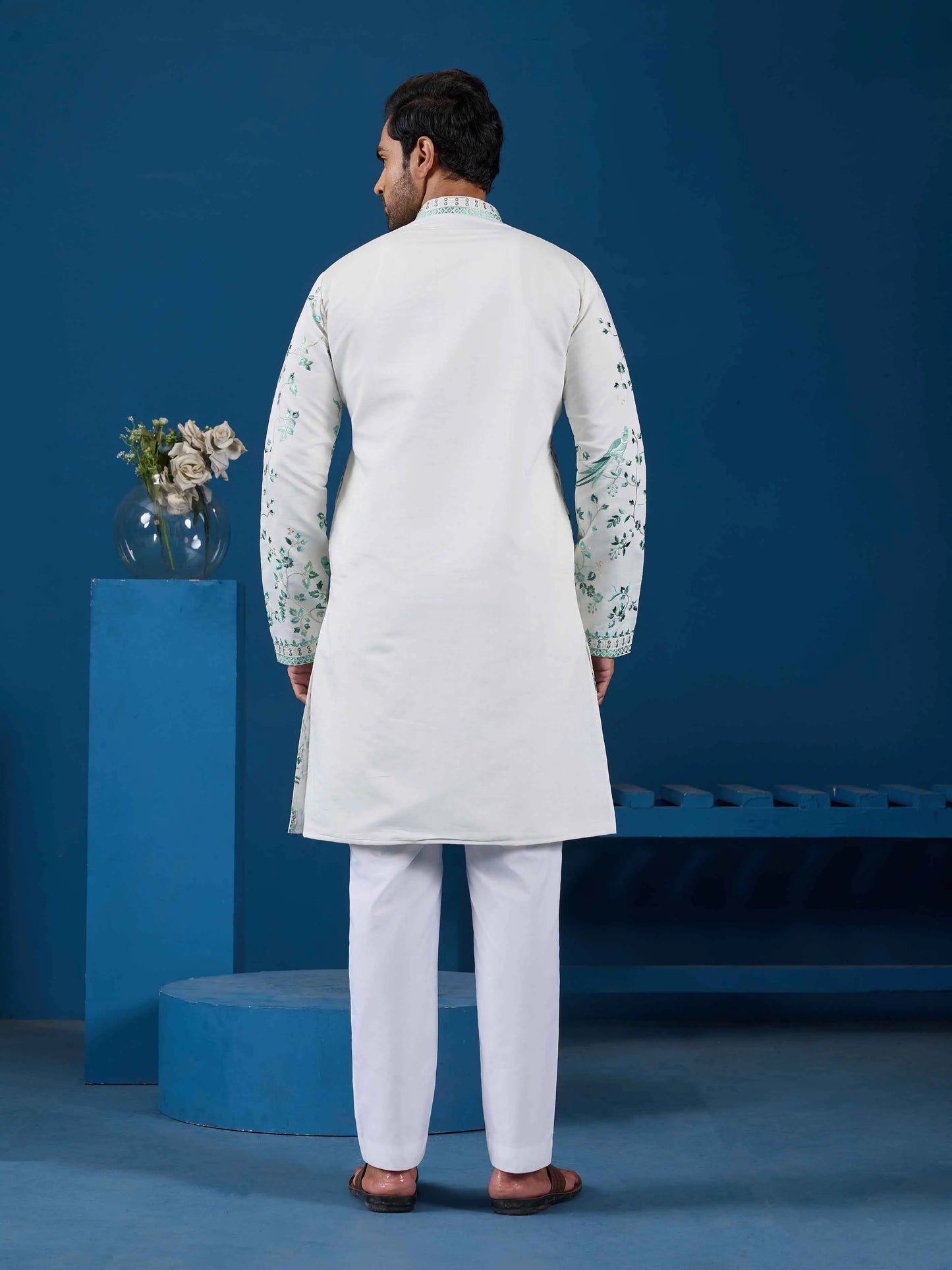 White Embroidery Work Kurta Set