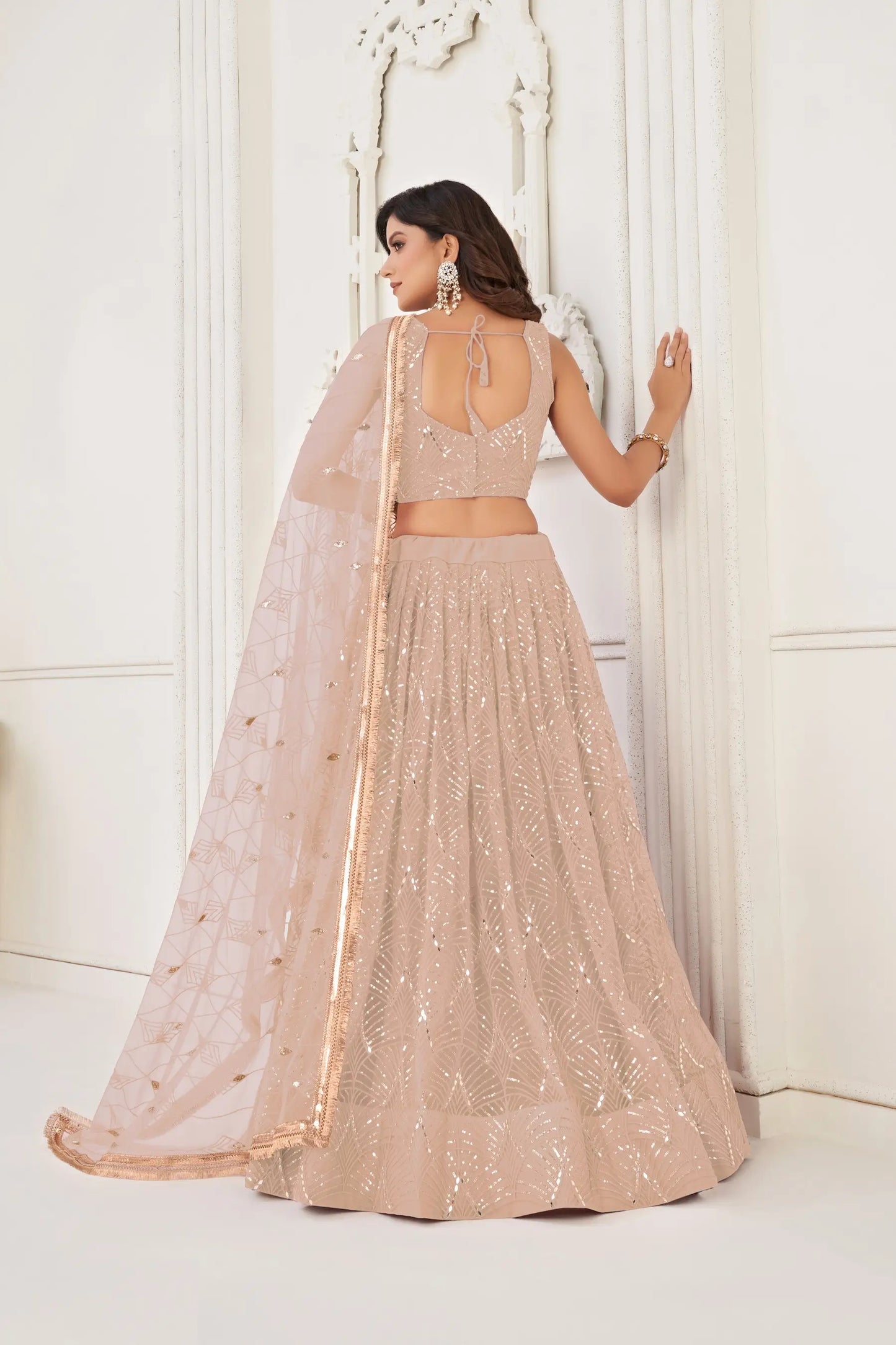 Soft Peach Net Embroidery Lehenga Choli