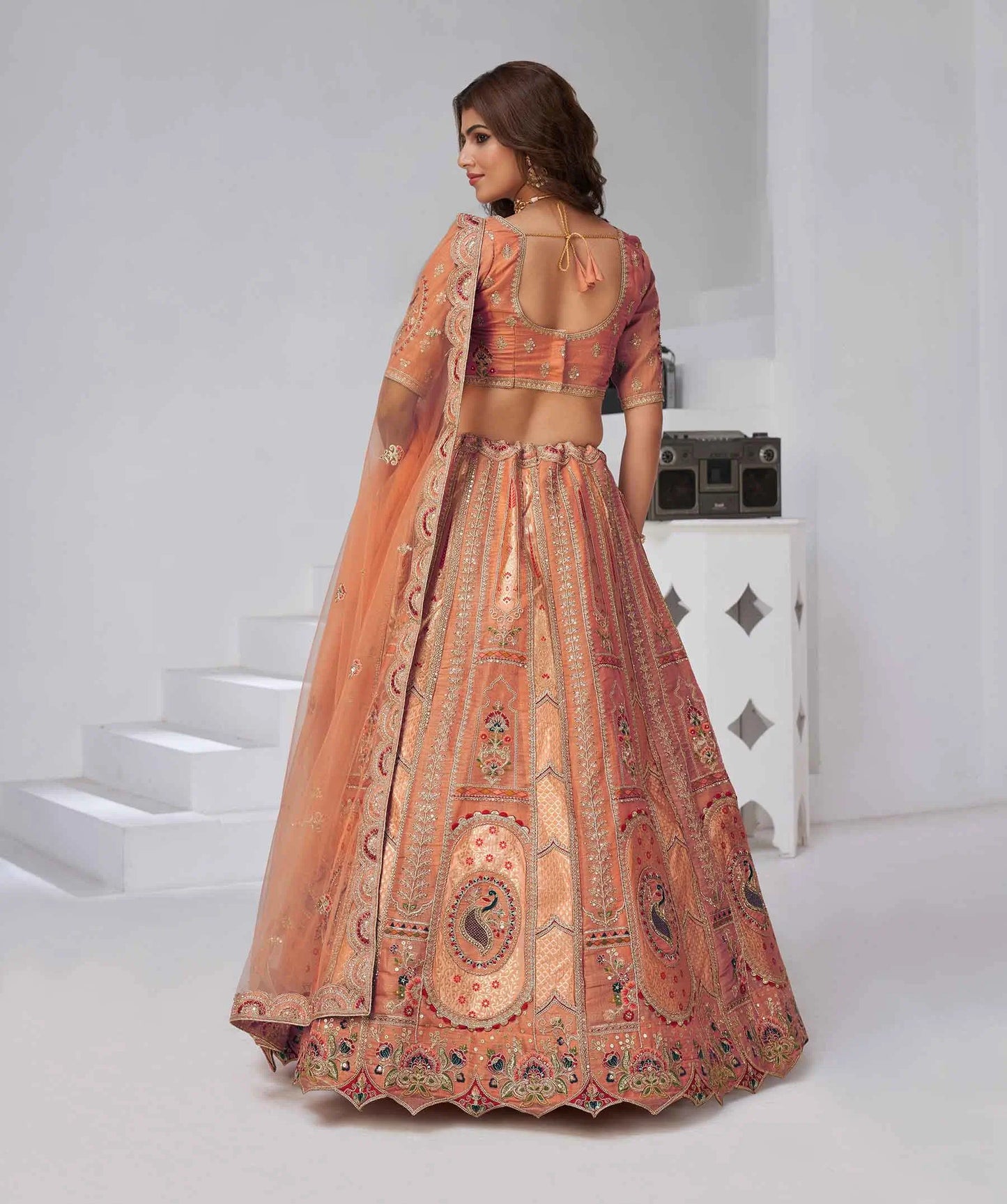 Designer Rust Silk Lehenga With Zari Sequins Detailing