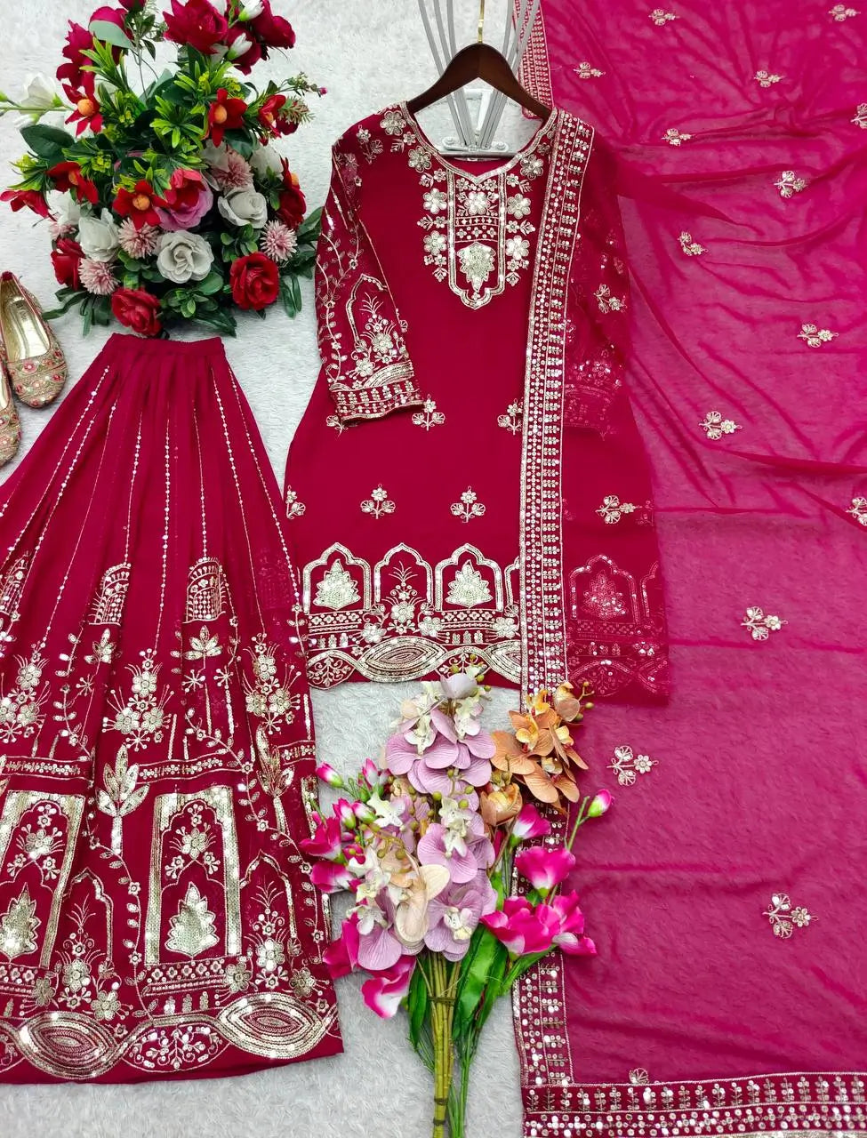 Rani Pink Georgette Embroidery Salwar Suit