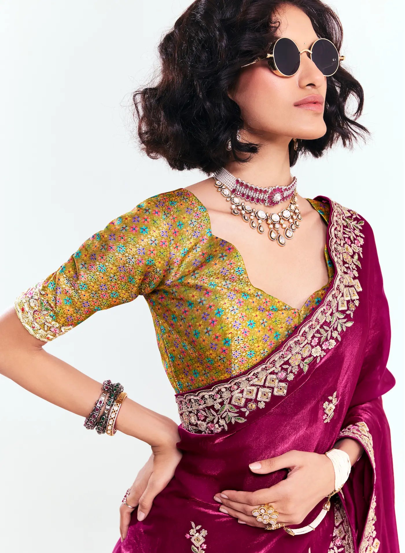 Wine Red Embroidered Party Wear Saree