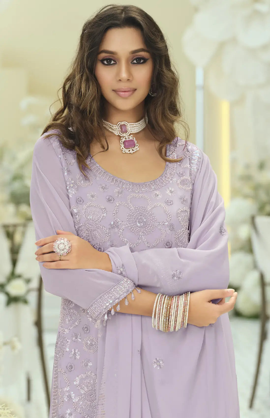 Pastel Lilac Georgette embroidered Salwar Suit