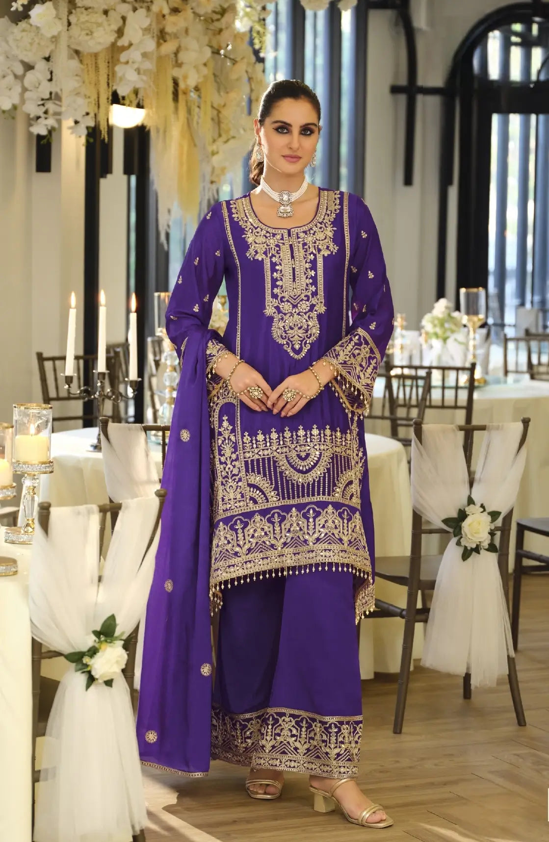 Iris Purple Chinon Embroidered Salwar Suit