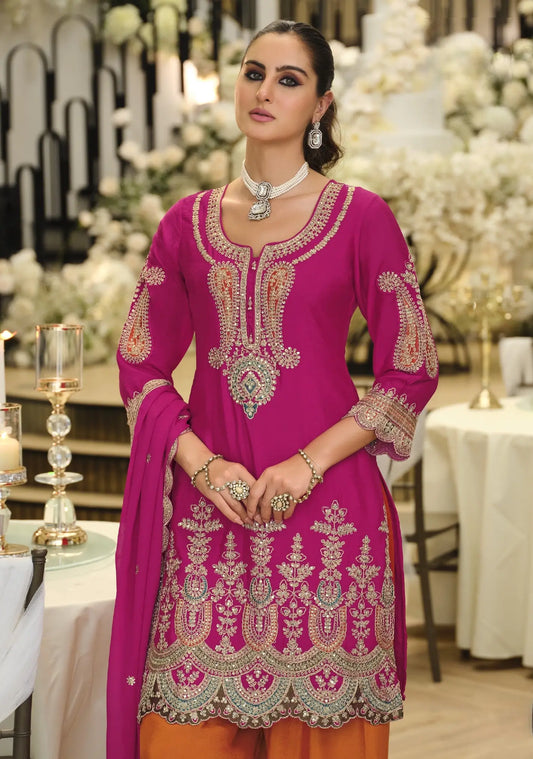 Rani Pink Chinon Embroidered Salwar Suit