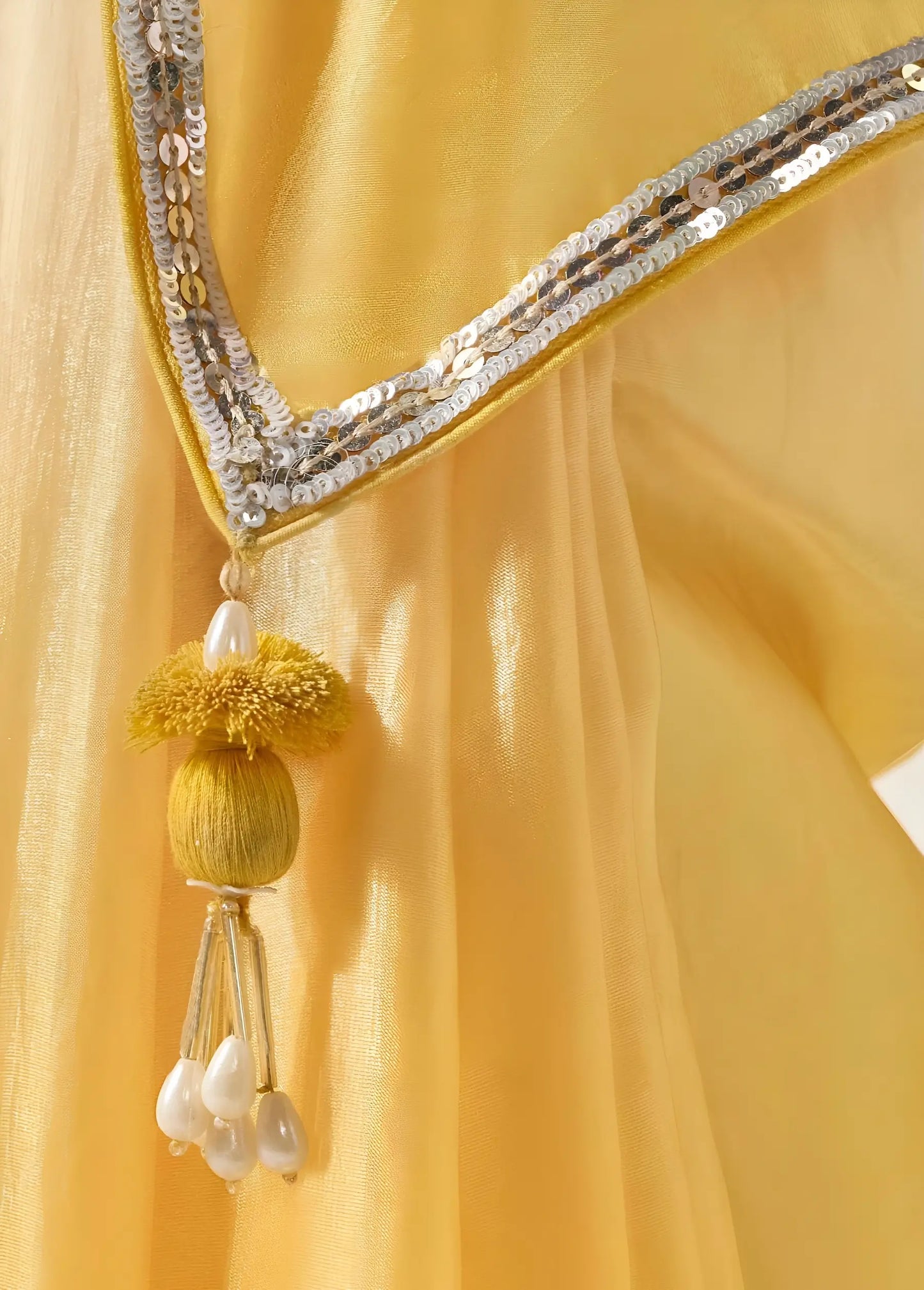 Ivory-Yellow Tissue Silk Embroidered Saree