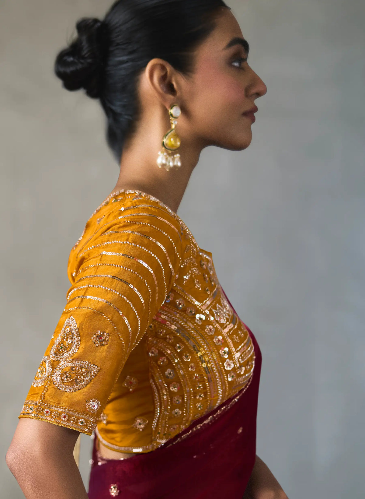 Rich Maroon Bead Work Party Wear Saree