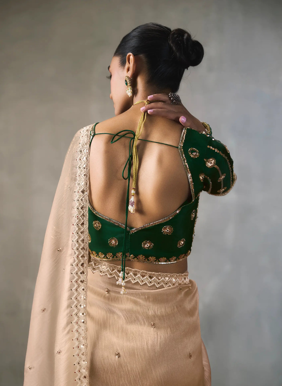 Champagne Bead Work Party Wear Saree