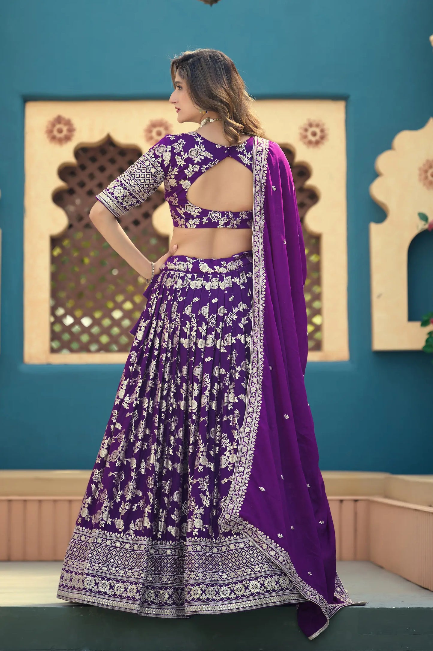 Grape Purple Dola Silk Embroidery Lehenga Choli
