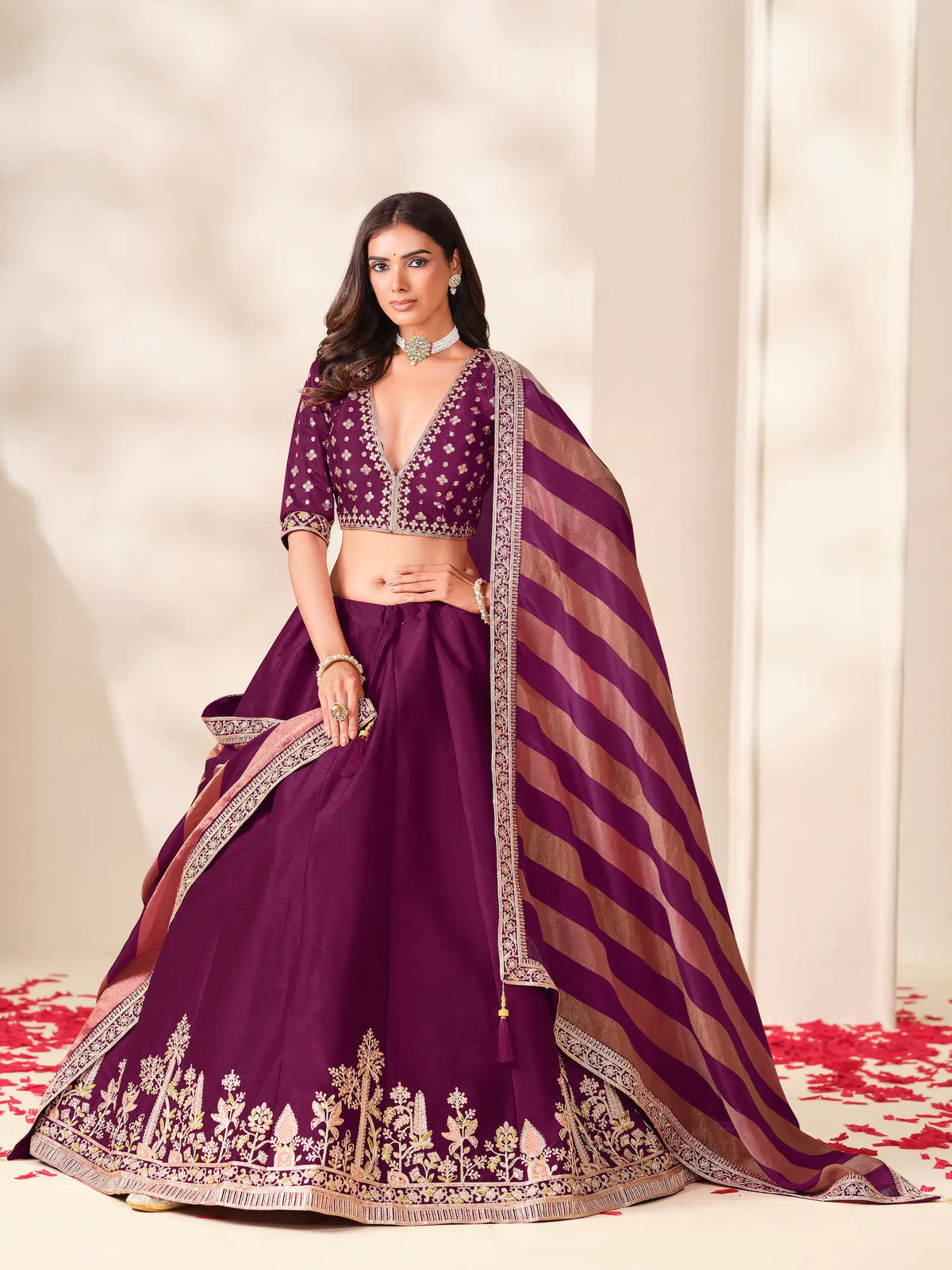 Wine Silk Embroidered Lehenga choli