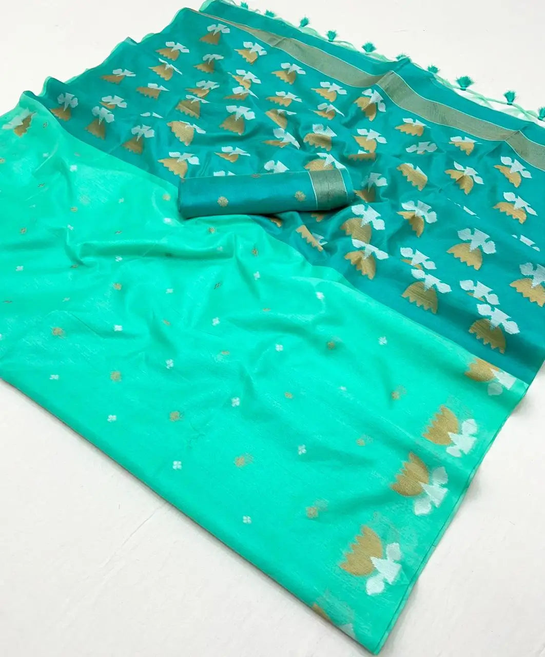 Aqua Blue Tussar Silk Zari Weaving Work Saree