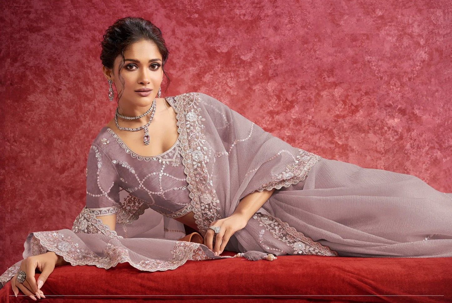 Dusty Purple Banarasi Embroidery Work Party wear Saree