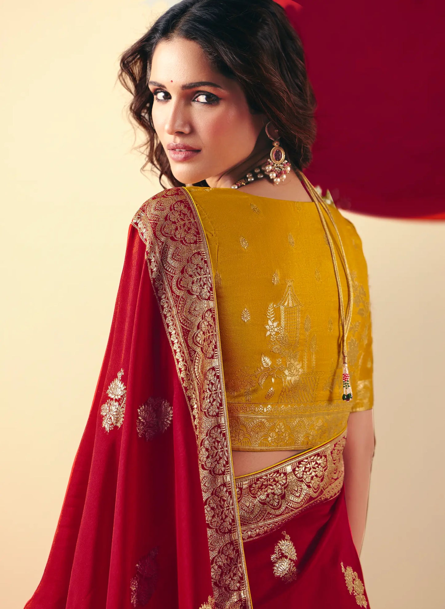 Rose Red Viscose Zari Weaving Saree