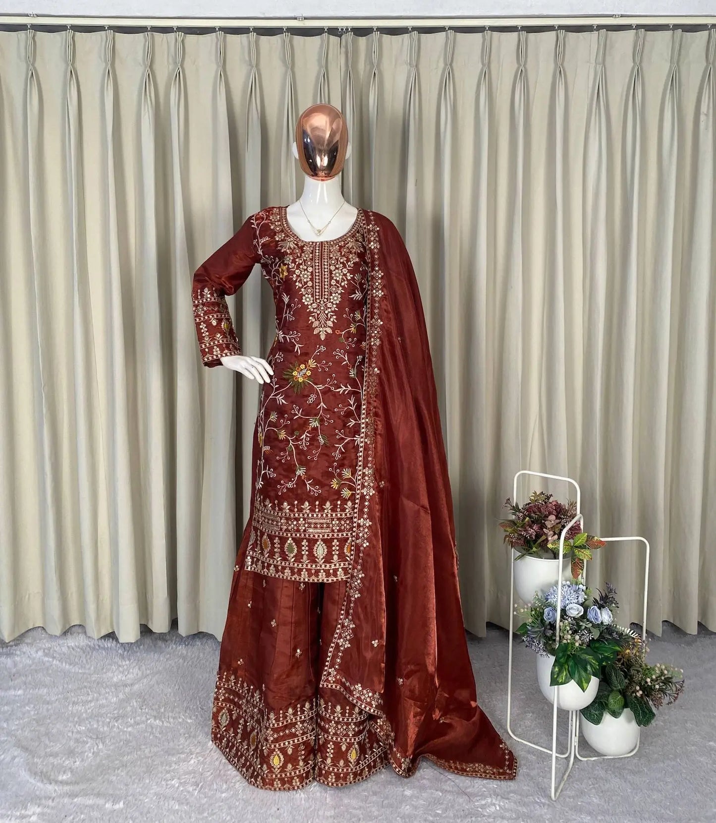 Rust Orange Jimmy Choo Embroidery Salwar Suit