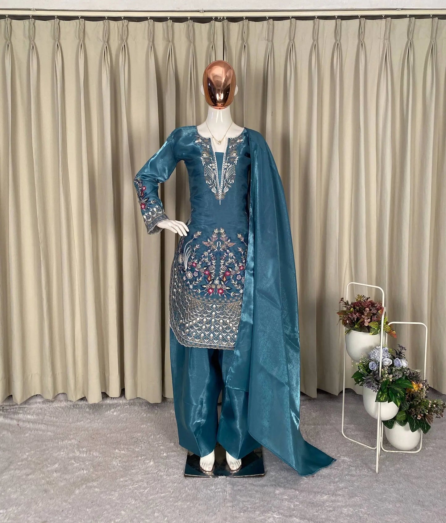 Teal Blue Jimmy Choo embroidery Salwar Suit