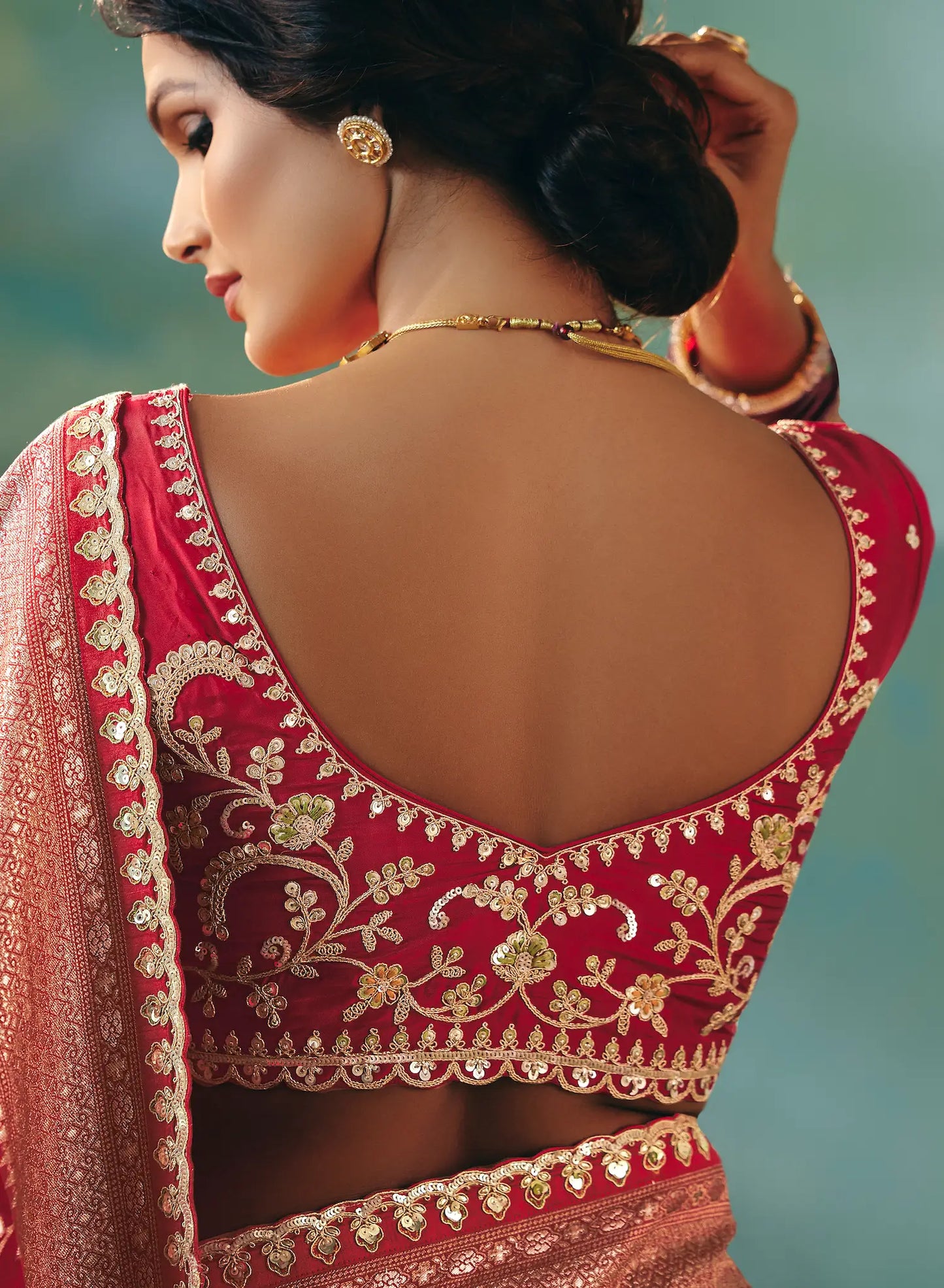 Rose Red Dola Silk Saree With Embroidery Work Blouse