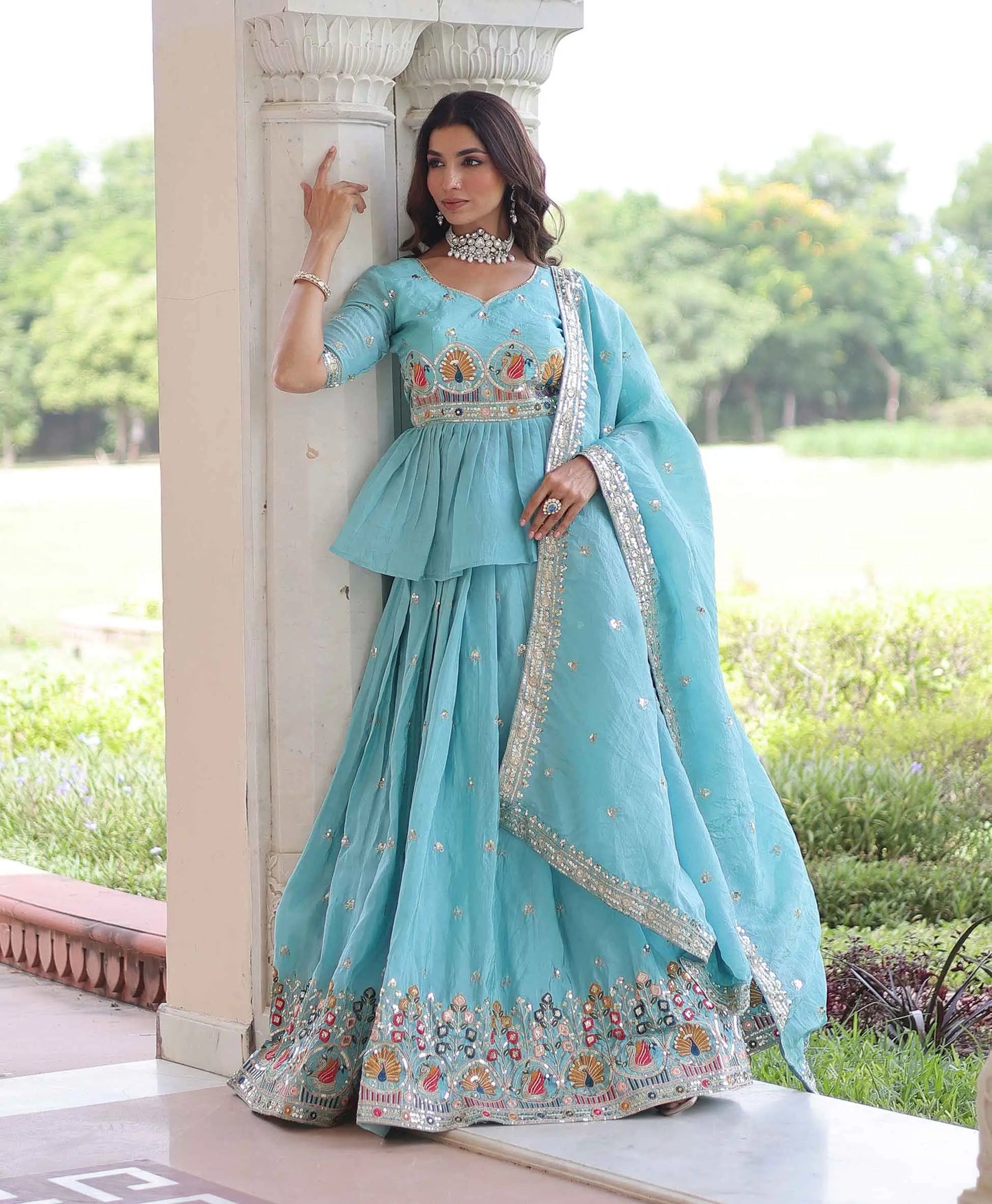 Sky Blue Embroidery Sequins Work Lehenga Choli