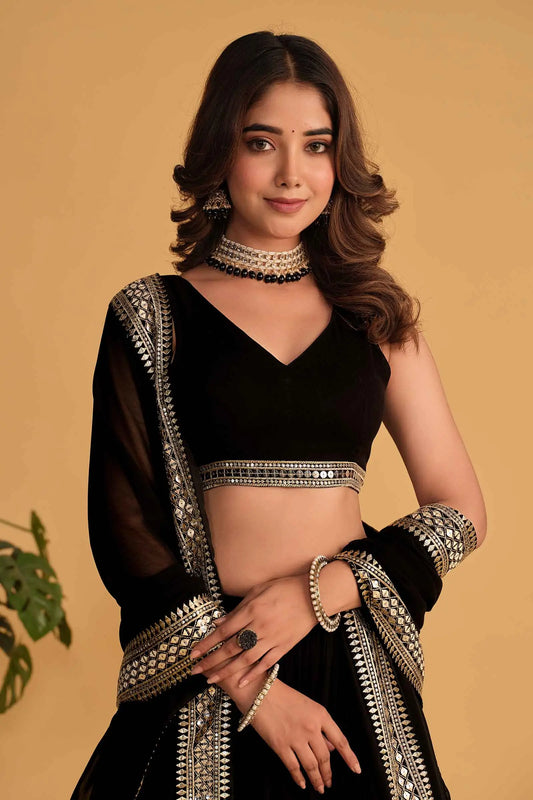 Black Georgette Lehenga With sequins And Zari Embroidered Work With Dupatta