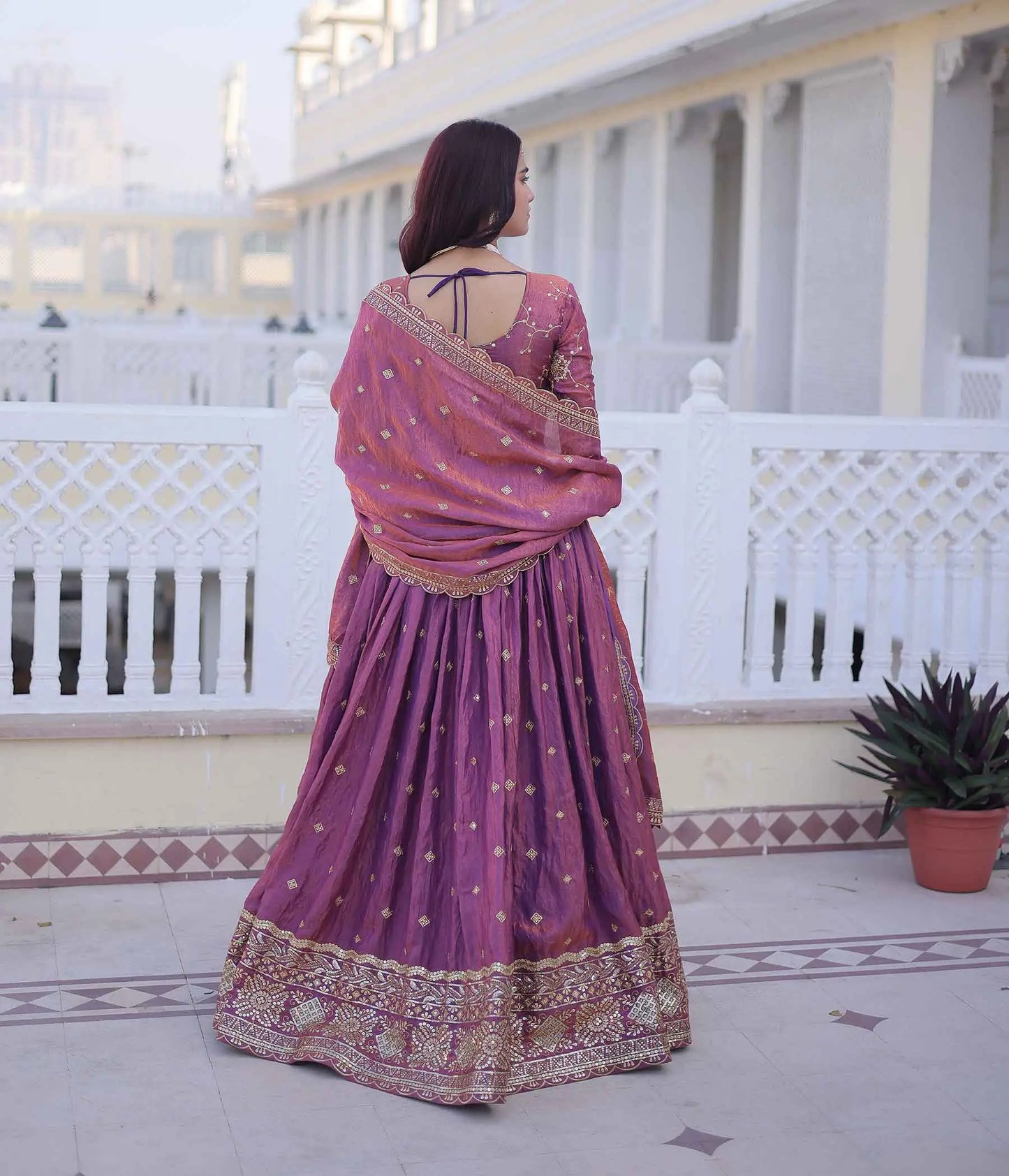 Light Plum Embroidery Work Silk Lehenga