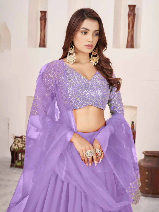 Lavender Sequins Zari Embroidery Work Lehenga