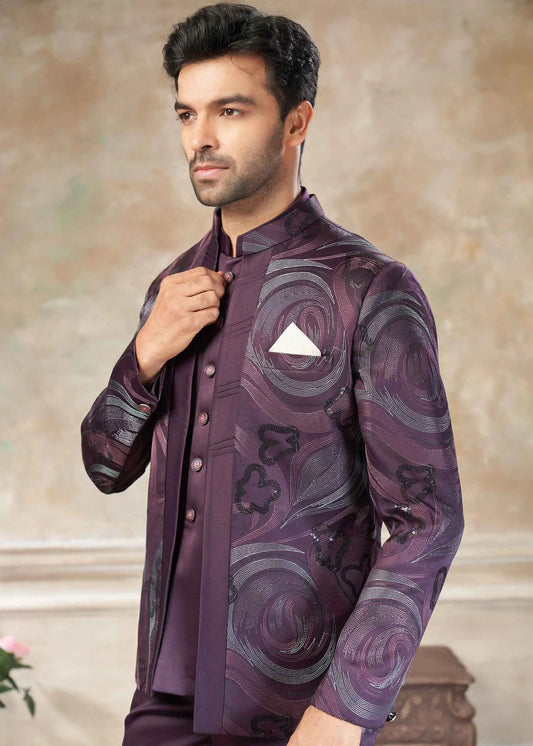 Plum purple Designer Embroidery Jodhpuri
