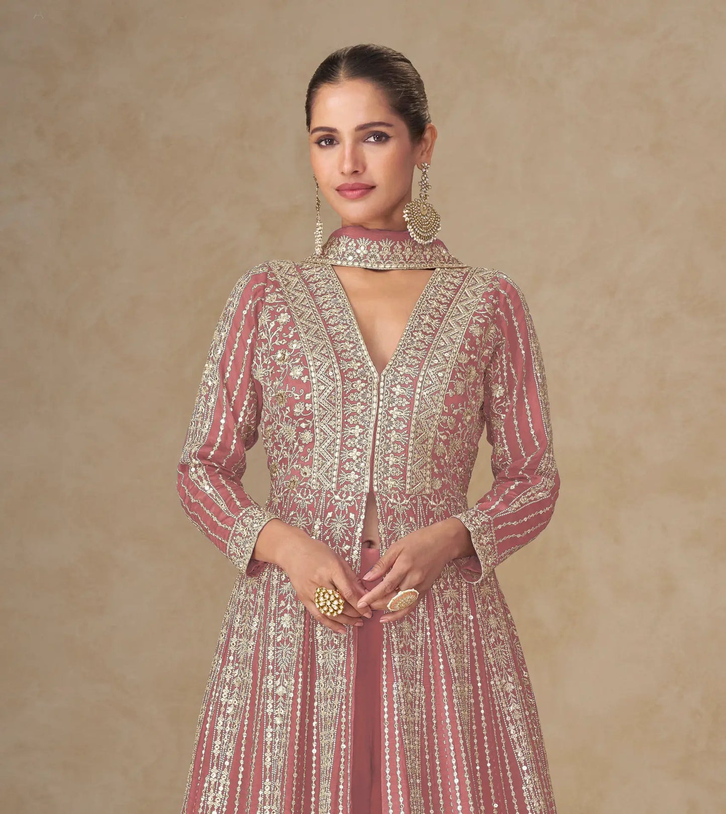 Old Pink Chinon Embroidery Gown