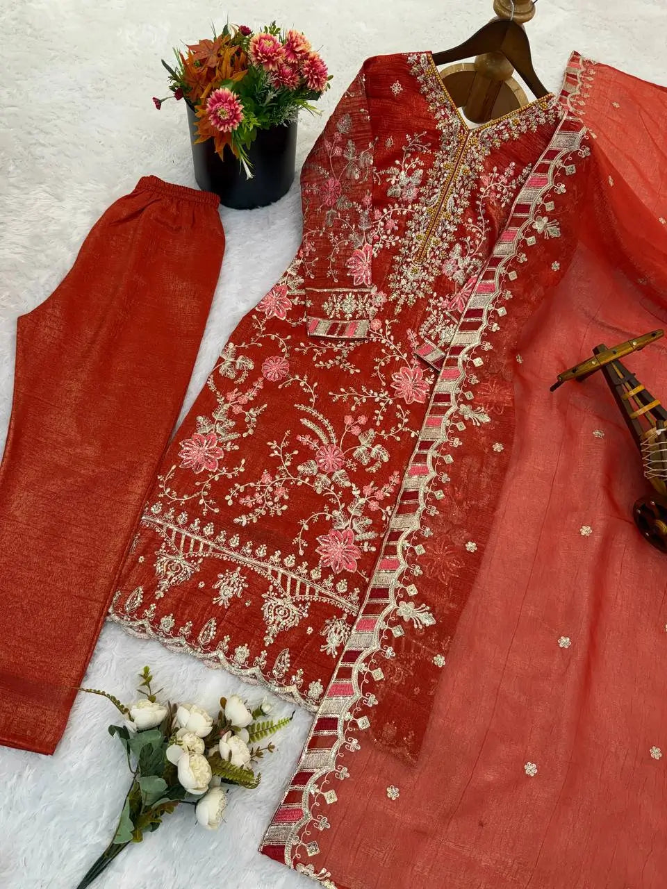 Burnt Orange Embroidery Salwar Suit