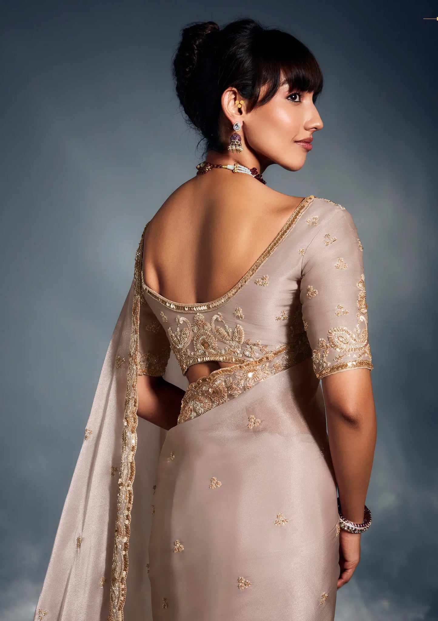 Vanilla White Organza Tissue Khatli Work Saree