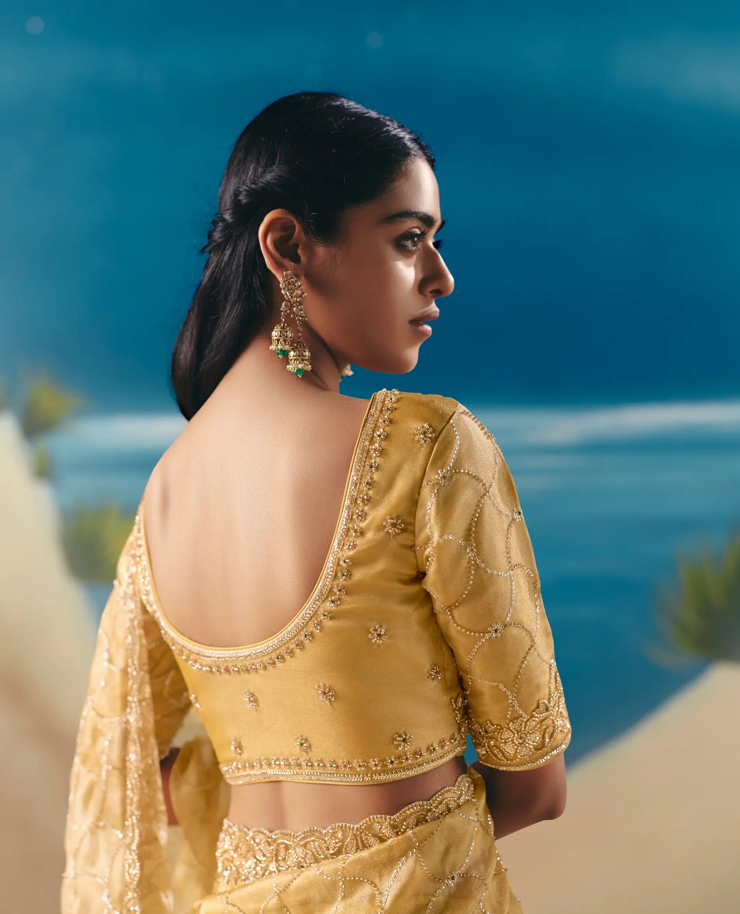 Butter Yellow Satin Organza Heavy Embroidery Saree