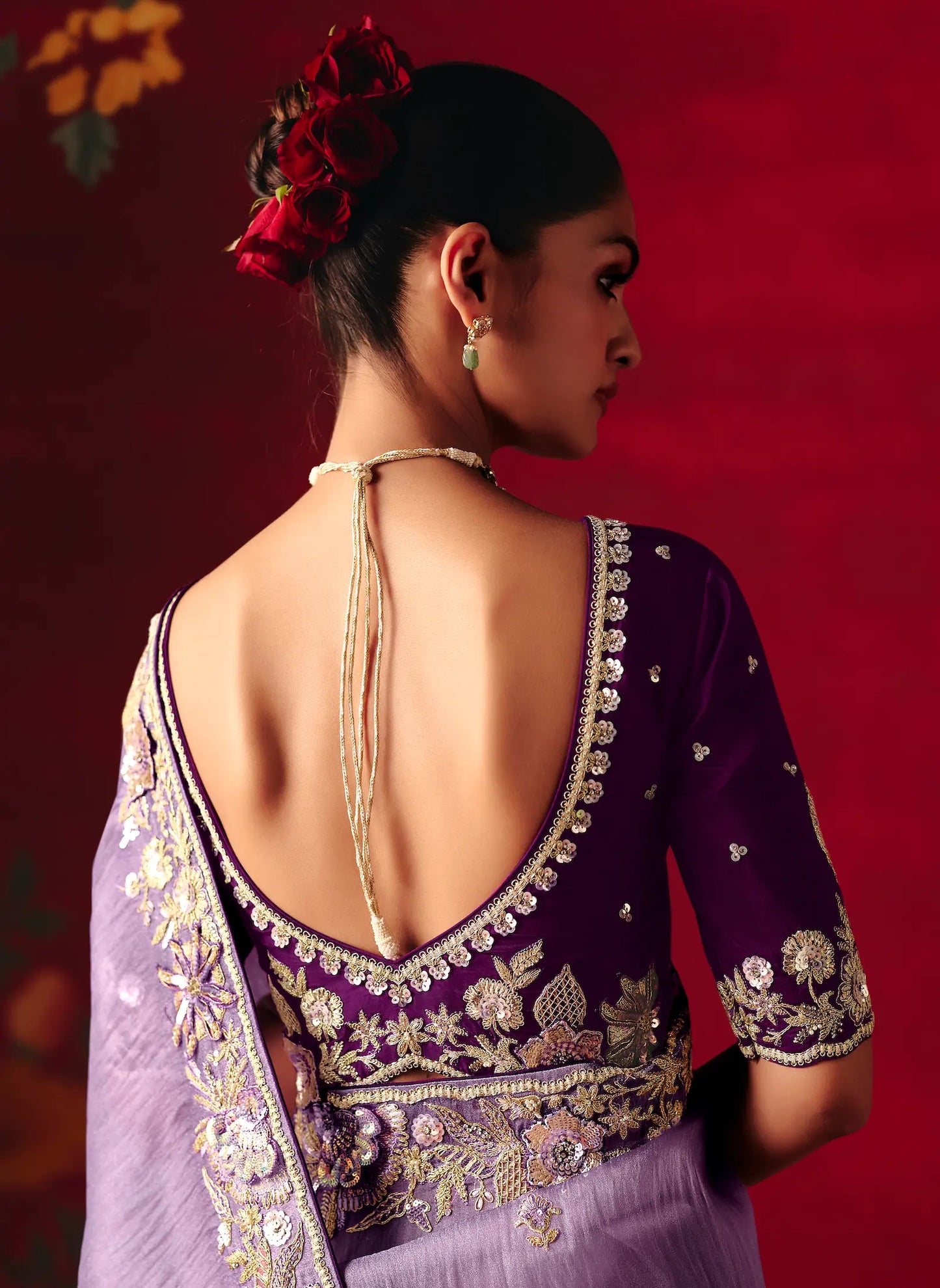 Dark Lilac Heavy Embroidered Saree