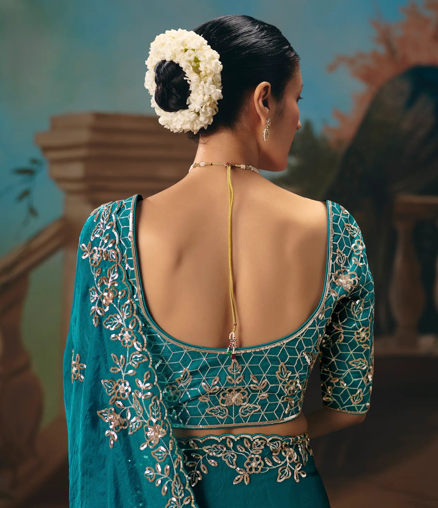Aqua Blue Fancy Embroidered Saree