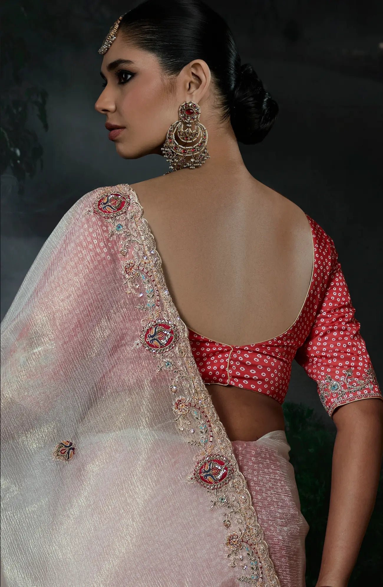 Pearl White Tissue silk Embroidered Saree