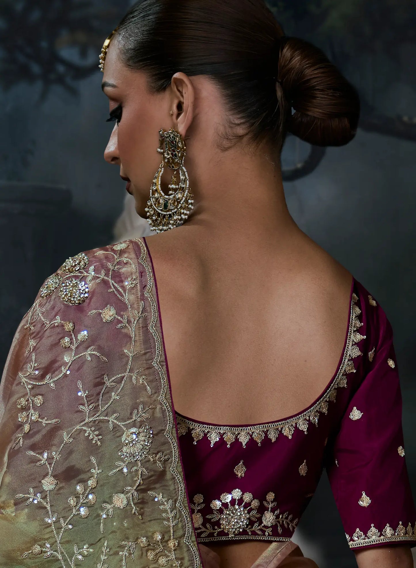 Green-Pink Tissue silk Embroidered Saree