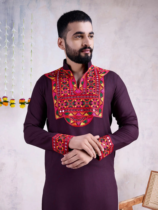 Purple Rayon Kurta Embroidery With Mirror Work