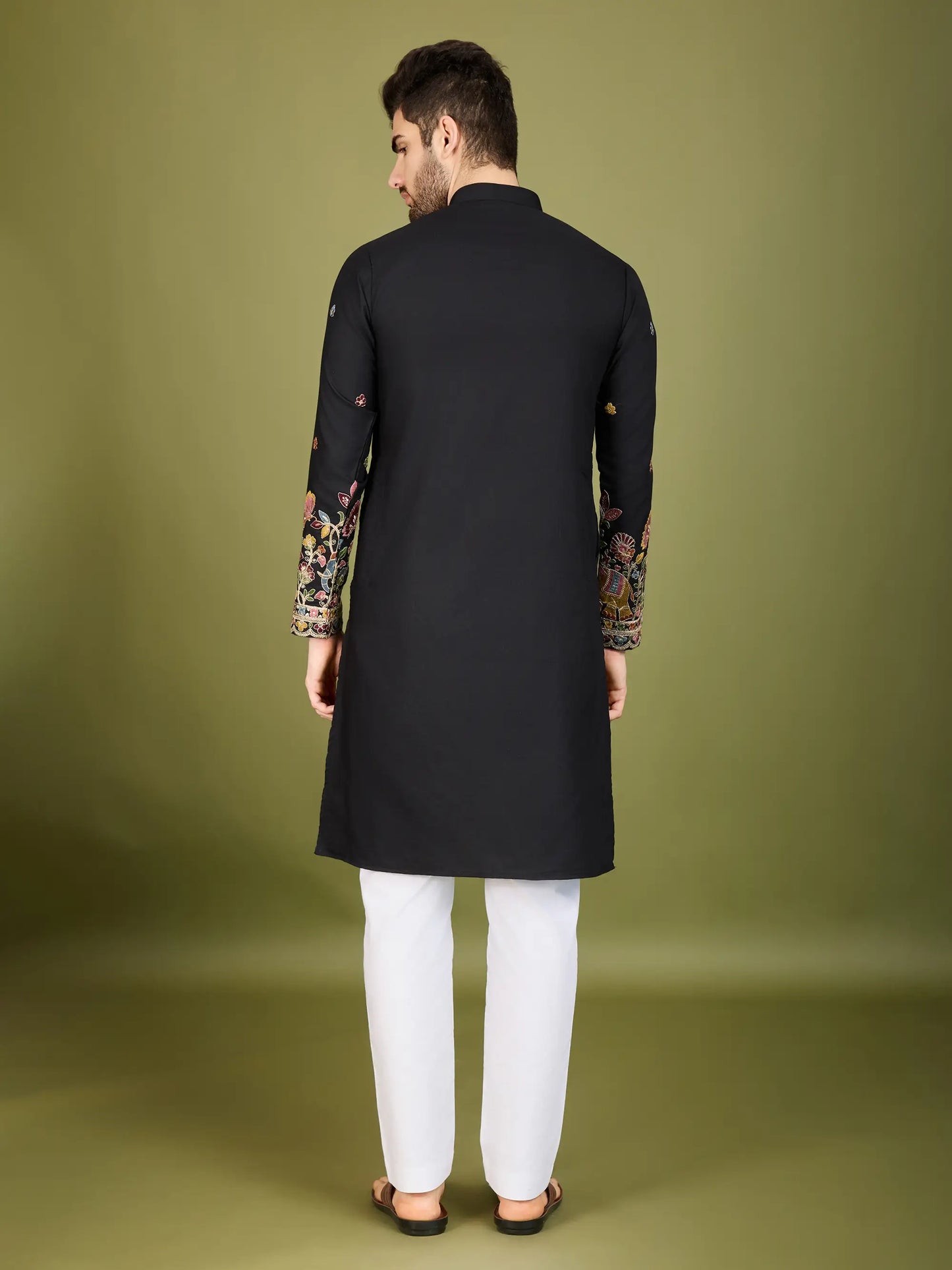 Black Cotton Thread & Sequins Embroidered Work Kurta