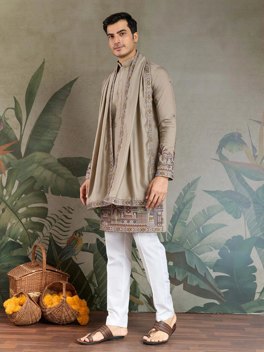 Ivory Viscose Silk Thread & Sequence Embroidered Work Kurta With Pant & Dupatta