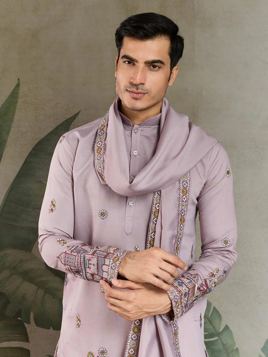 Dusty Pink Viscose Silk Thread & Sequence Embroidered Work Kurta With Pant & Dupatta