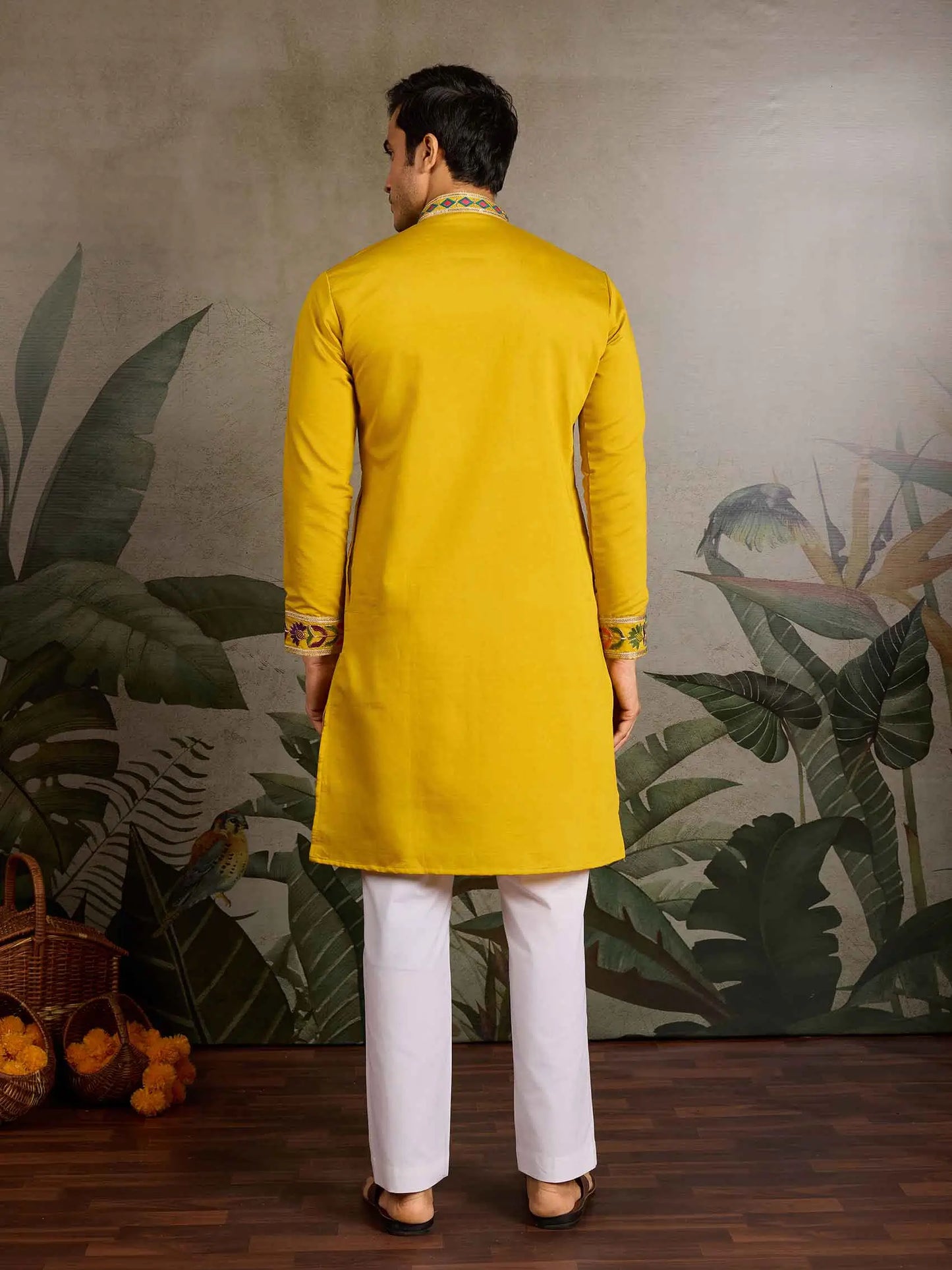 Yellow Multi Thread And Sequins Embroidery Work Festive Wear Kurta Set