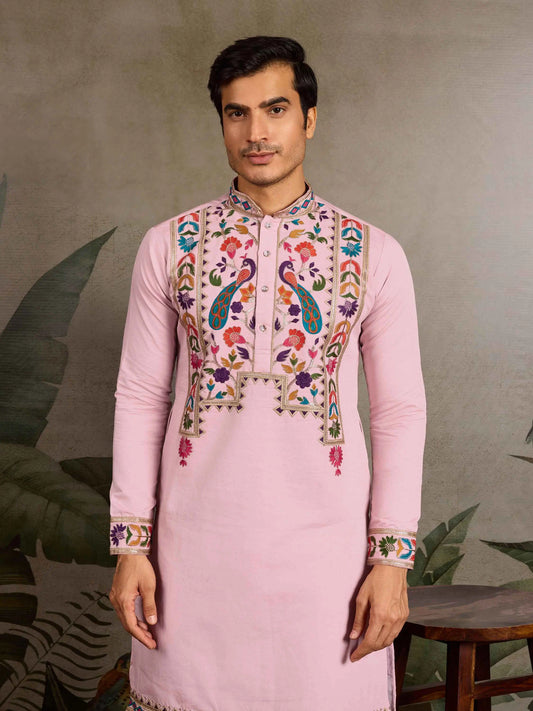 Light Pink Multi Thread Sequins Embroidery Work Festive Wear Kurta Set