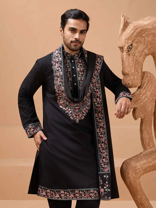 Black Embroidery Work Kurta With Dupatta