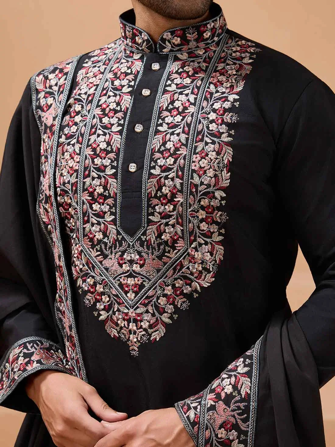 Black Embroidery Work Kurta With Dupatta